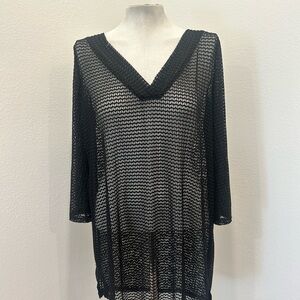 Jordan Taylor Black Crochet V-Neck Swim Coverup